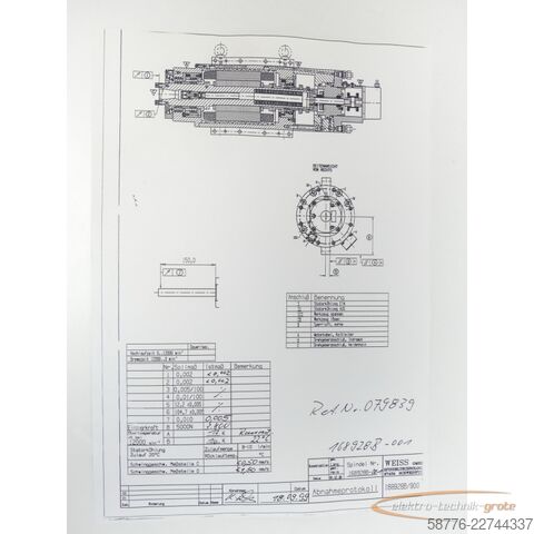 Komponent Weiss WEISS 168928B-001 Spindel