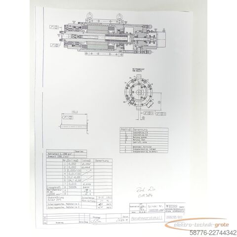 Komponent Weiss WEISS 168928B-002 Spindel