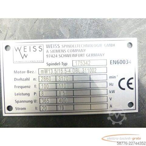 Komponent Weiss 175342 Spindel Motor-Bez. mW13,5/15,5-4 DBL.311002 EN60034 -