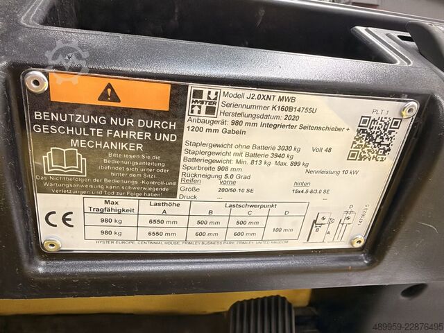 Elektrický 3kolový vysokozdvižný vozík Hyster J2.0 XNT