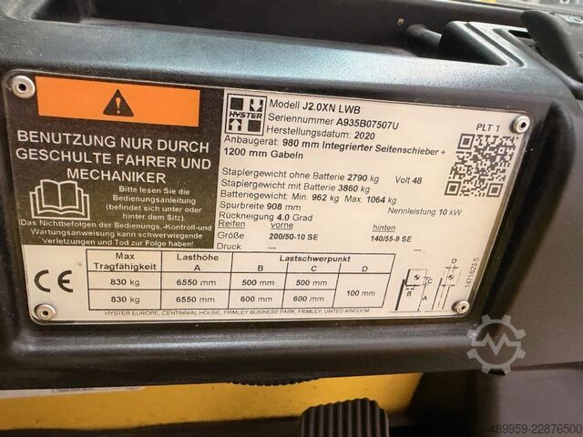 Elektrický 4kolový vysokozdvižný vozík Hyster J2.0XN LWB