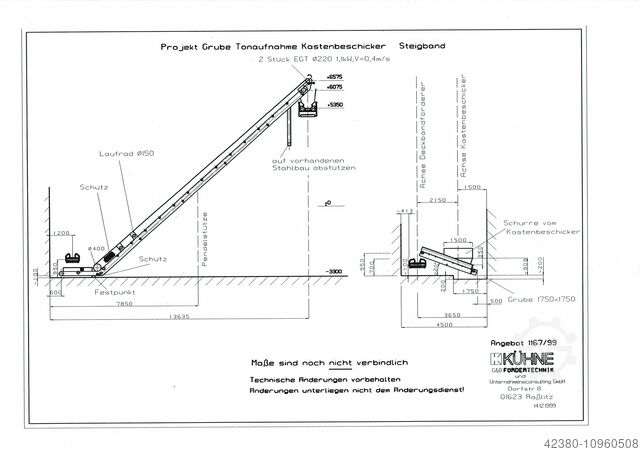Transportador de correia inclinado Transportador de correia de cobertura Kühne Förderband 650mm / 14200mm