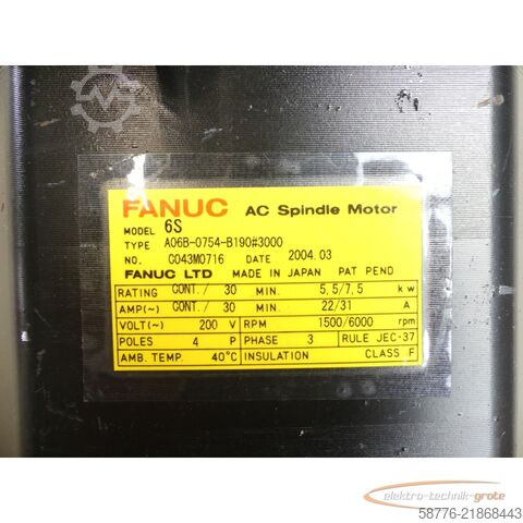 Vezérlőegység Fanuc 6S A06B-0754-B190 # 3000AC Spindle Motor SN: C043M0716 --