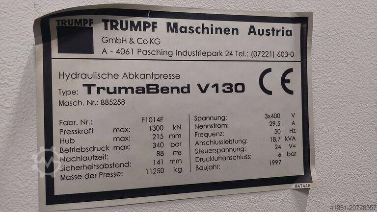 Hydrauliczna prasa krawędziowa CNC TRUMPF Trumabend V 130 x 3000