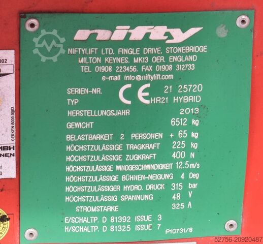 Leddelt teleskopisk arbejdsplatform Niftylift BS2191-HR21