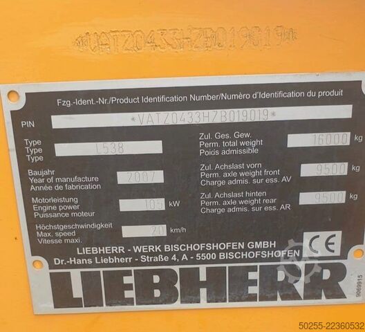 Ładowarka kołowa LIEBHERR L 538 kein Partikelfilter, kein Adblue -Top