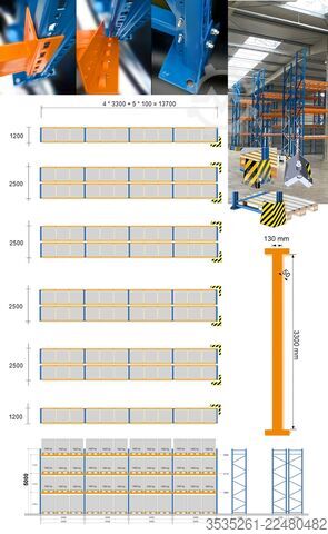 Stojak na dyski 10x13,7 m lang, 5 m hoch, 10 Schutzecken 50 Rahmen, 240 Traversen (3300) 3,25 t
