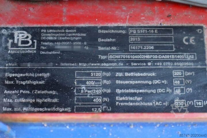 Schaarlift PB LIFT S171-16E Electric, 17.3m Working Height, 400k