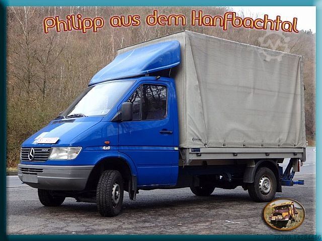 Flatbed/branda Mercedes-Benz Mercedes Sprinter 312D 4x4 Pritsche Hebebühne Army