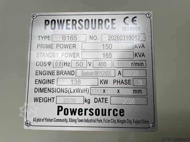  Baudouin 6M11G165/5 - 165 kVA Generator - DPX-19870