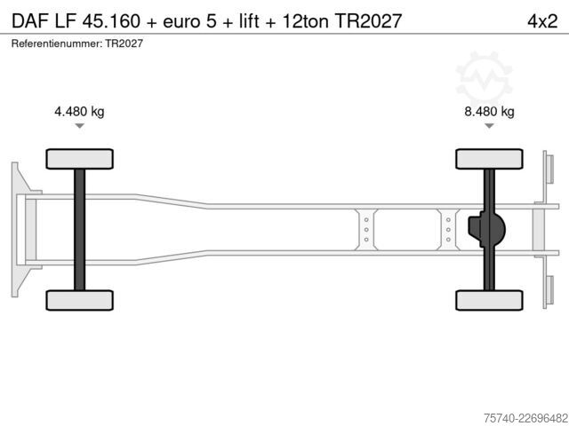 Gesloten bak DAF LF 45.160 + euro 5 + lift + 12ton
