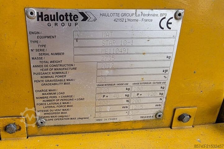 Schaarlift Haulotte STAR 10 Electric, 10m Working Height, 3m Reach, 20