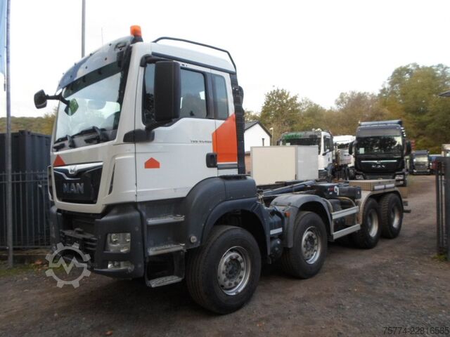 Autocamion cu cârlig pentru containere MAN TGS 41.480/8x4/Abroller HIAB KNICKARM