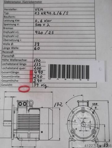 Motorreductor 0,6 kW 25 tpm VEM Z3KR90,2/6/S