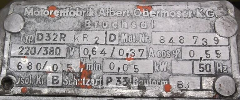 Moteur à engrenages 0,05 kW 0,5 tr/min Obermoser D32RKR2