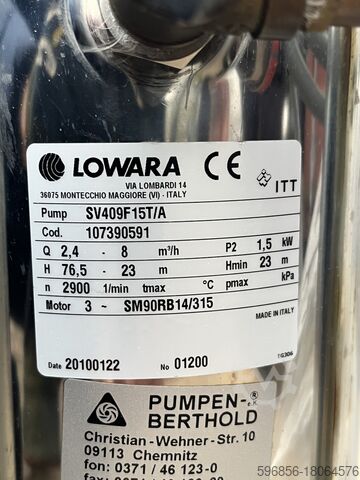 Bomba vertical Lowara 2,4-8 m3/h Altura Lowara SV409F15T/A