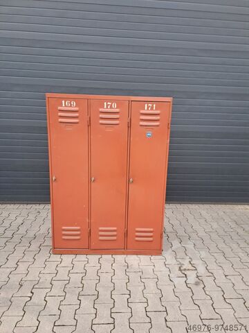 Spind Schrank Werkstattspind Stahlspind / 2.100x1.220x850mm (HxBxT) 3 Türen inkl. Gestell und Sitzbank