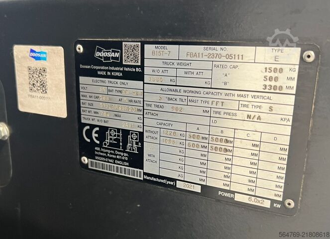 Wózek widłowy 3-kołowy DOOSAN B15T-7/2021y./ Lithium battery/New price