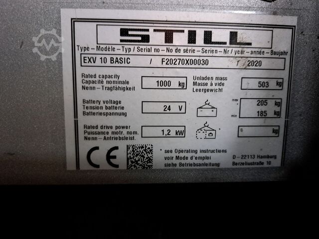 Hoogheffende stapelaar nr. 12 Still EXV 10 Basic Still EXV 10 Basic