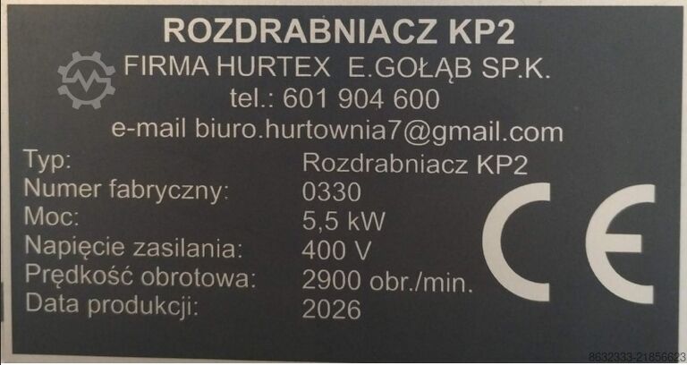 Drtič EPS (drtič polystyrenu) Młynek / Kruszarka / Rozdrabniacz KP2