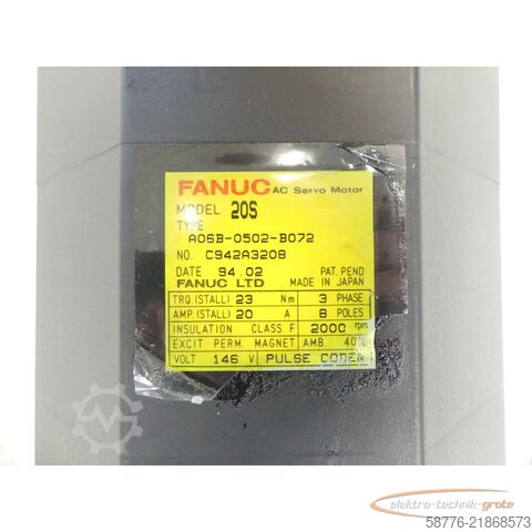 Unité de contrôle Fanuc A06B-0502-B072 20S AC Servo Motor SN: C939A3350