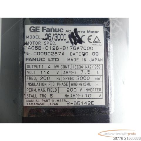 řídicí jednotka Fanuc GE  A06B-0128-B176 # 7000 ?6/3000 AC Servo Motor Seriennummer: C009C2874