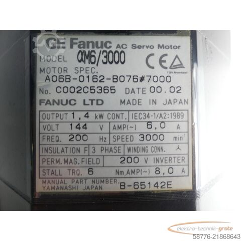 Styrenhet Fanuc GE  A06B-0162-B076 # 7000 ?M6/3000 AC Servo Motor Seriennummer: C002C5365