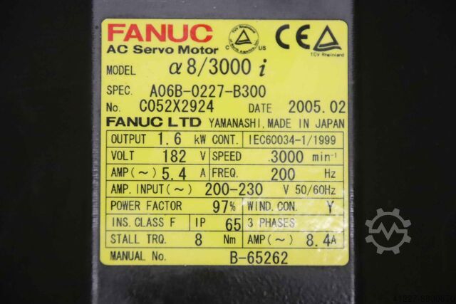Servomotor 1,6 kW 3000 varv per minut Fanuc Santenberg A06B-0227-B300  GTC S 2
