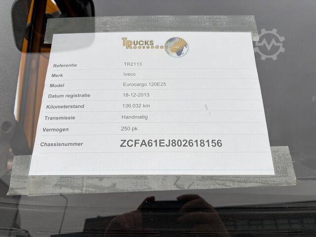 Iveco Eurocargo 120E25 + YAN KAPILAR + MANUEL + 12 ton + 136.032 km + EURO 6 TR2113 Iveco Eurocargo 120E25 + ZIJDEUREN + MANUAL + 12t + 1...