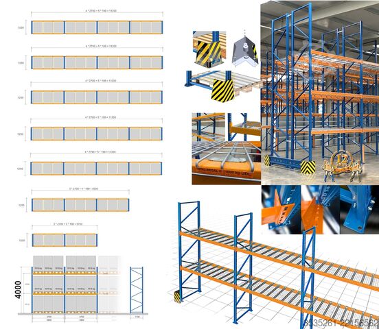 Pallereol 32 Rahmen, 100 Trav. (2,7), 150 Gitter ca. 71m Palettenregal 4 m hoch, 2 Eb. 3t