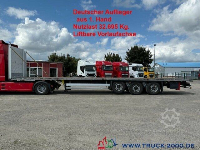 Flatbed semitrailer Schmitz SCS24 Plattform Liftachse 33t. Nutzlast TÜV09-26
