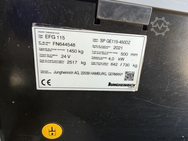 Elektrisch – 3 Räder Jungheinrich EFG115 4.5m/ 2021y/ 828h