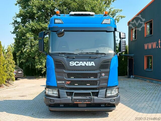 Lastbil med flak SCANIA R500 6x4 Pritsche mit Kran Palfinger PK53002 SH