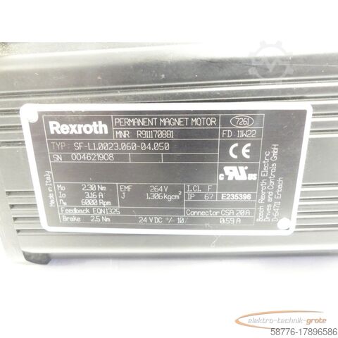 Rexroth motor Rexroth SF-L1.0023.060-04.050 Servomotor MNR: R911170881 SN:004621908