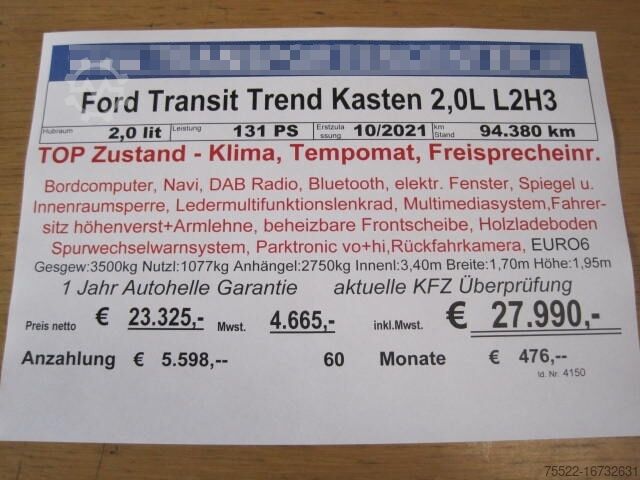 Kola sa kutijama Ford Transit Trend Kasten L2H3 - Klima, Navi