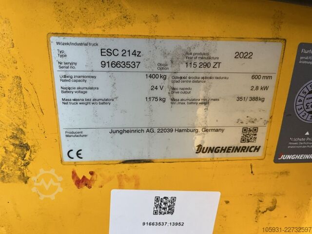 Enine koltuk istifleyici Jungheinrich ESC214z