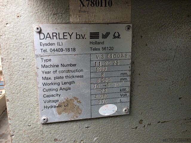 Hidraulikus guillotine olló DARLEY VS 6008