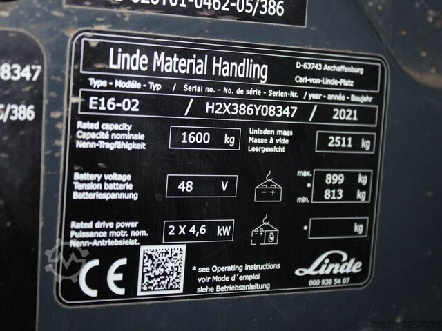 Elektrický 3kolový vysokozdvižný vozík Linde E 16-02  386