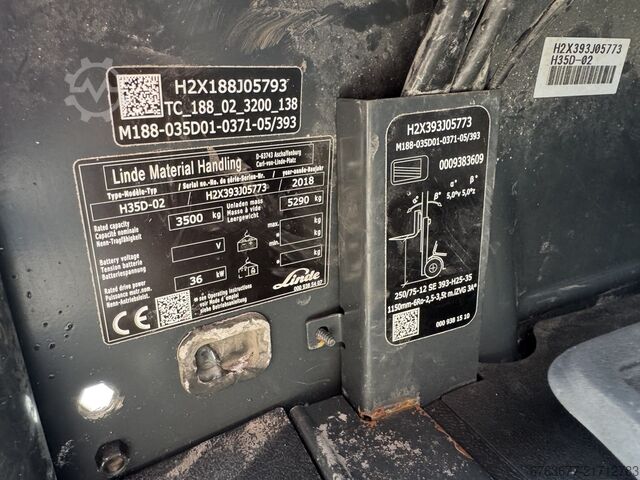 Linde H35D-02 Duplex 370 Freelift / Sideshift / Fork Positioner VW Diesel 2018 LINDE H35D-02 Duplo 370 Freelift / Sideshift / Vorkversteller VW Diesel 2018