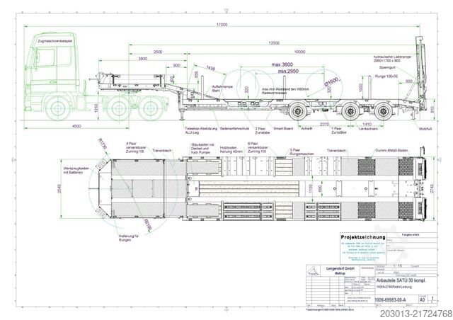 Dieplader oplegger LANGENDORF SATÜ 30-10,0M Tieflader 3 Achse - mit Radmulden