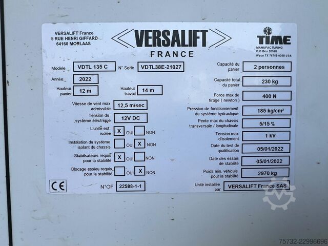Vrachtwagenhoogwerker Renault Master  Versalift VDTL 14m 2 Per.Korb Nur 41h