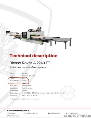 Machine à bois, ligne de production BIESSE Rover A 2243 FT