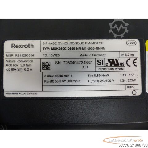  Rexroth MSK050C-0600-NN-M1-UG0-NNNN Servomotor SN7260404724837 - !