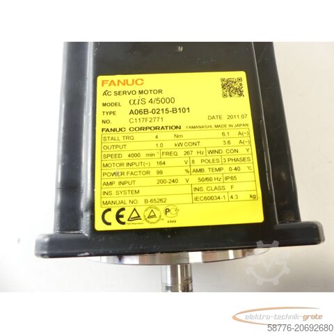 Unità di controllo Fanuc A06B-0215-B101 AC Servo Motor C117F2771 +A860-2005-T301 Pulsecoder