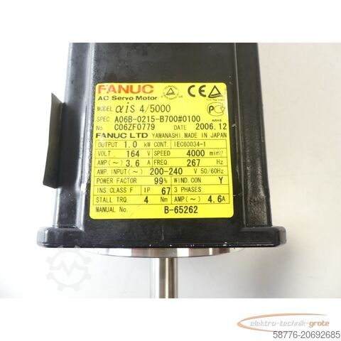 Fanuc-motor Fanuc A06B-0215-B700 AC Servo Motor SN:C06ZF0779 + A860-2000-T321