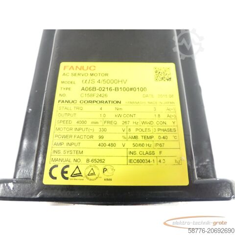 Control unit Fanuc A06B-0216-B100 #0100 AC Servomotor mit Drehgeber SN: C158F24626