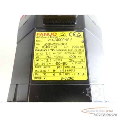 Fanuc-motor Fanuc A06B-0225-B000 AC Servo Motor SN: C049X7373 + A860-2000-T301 Pulsecoder