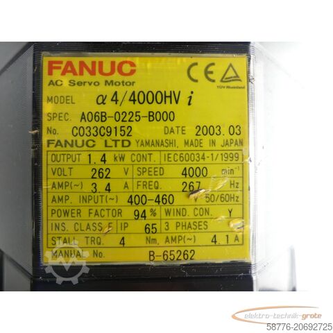 Unità di controllo Fanuc A06B-0225-B000 AC Servomotor Seriennummer: C033C9152