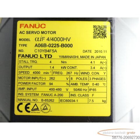 Unité de contrôle Fanuc A06B-0225-B000 AC Servomotor Seriennummer: C10YB4F5A