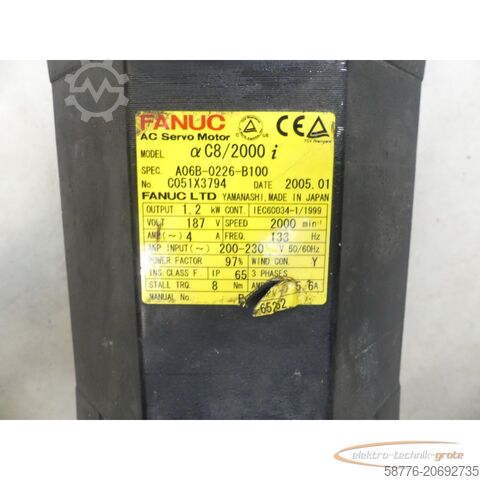 Unité de contrôle Siemens Fanuc A06B-0226-B100 Servo Motor SN: C051X3794